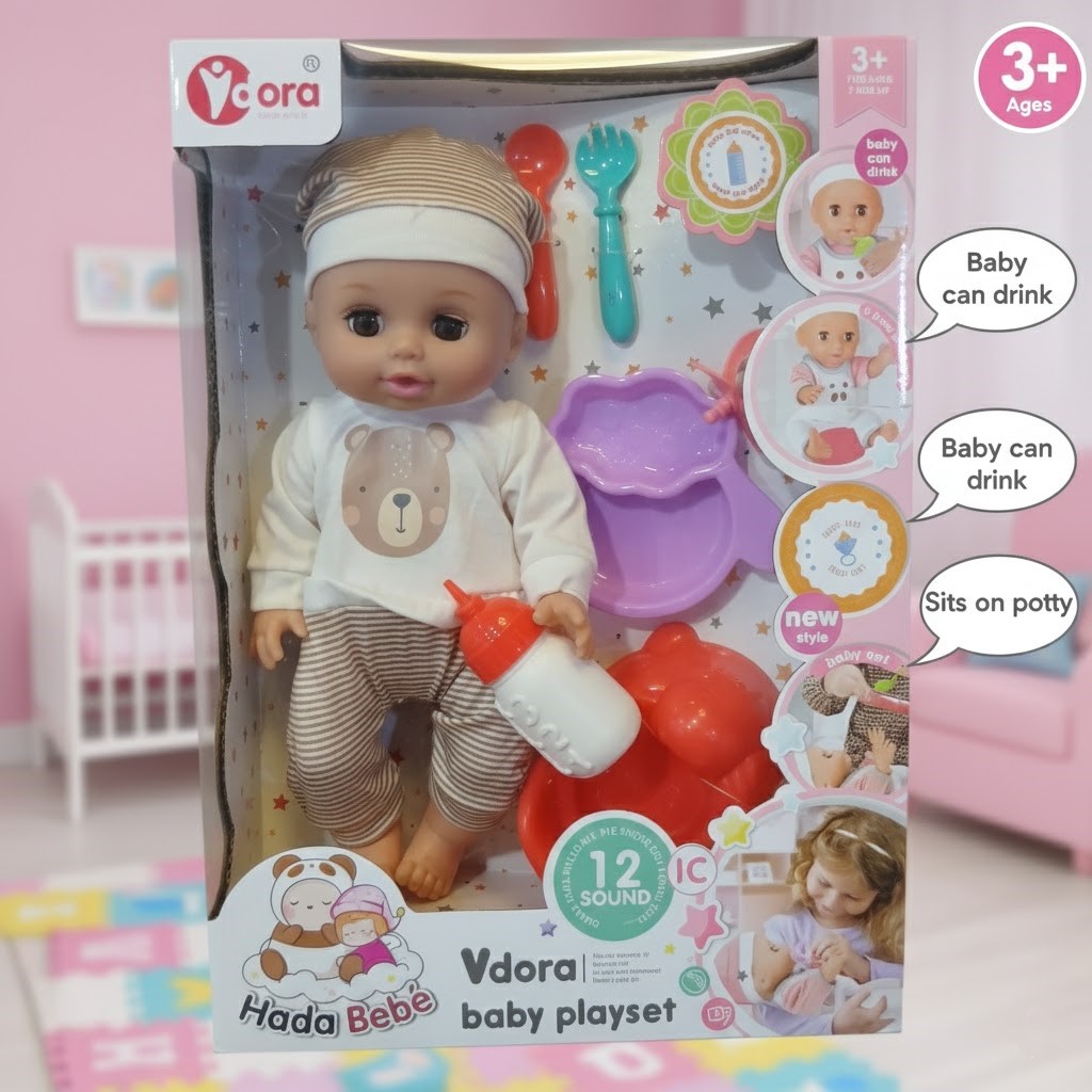 دمية الطفل التفاعلية مع ملحقات الإطعام | Interactive Baby Doll Playset